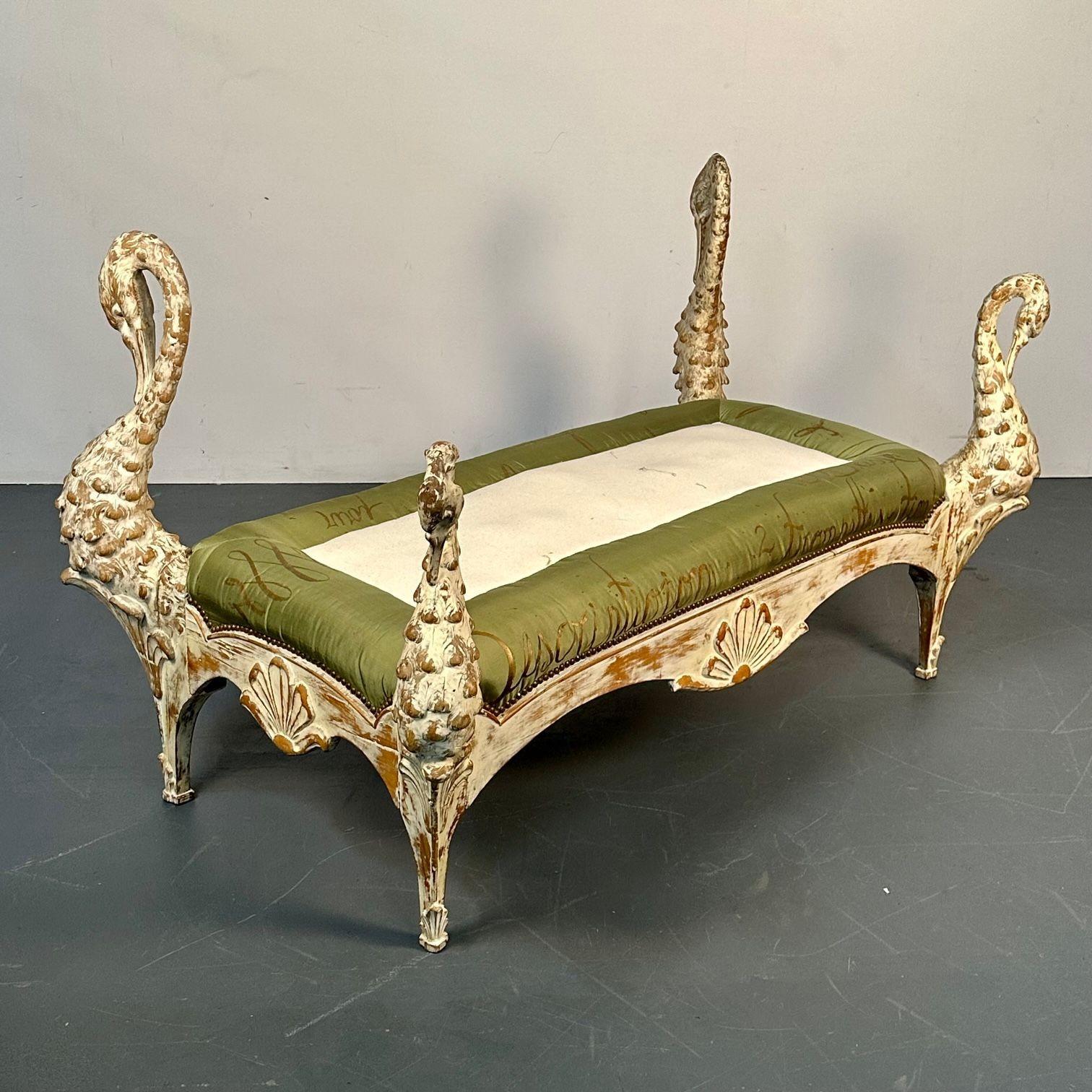 Maison Jansen Hollywood Regency Swan Bench / Daybed, Hand Carved, Distressed For Sale 3