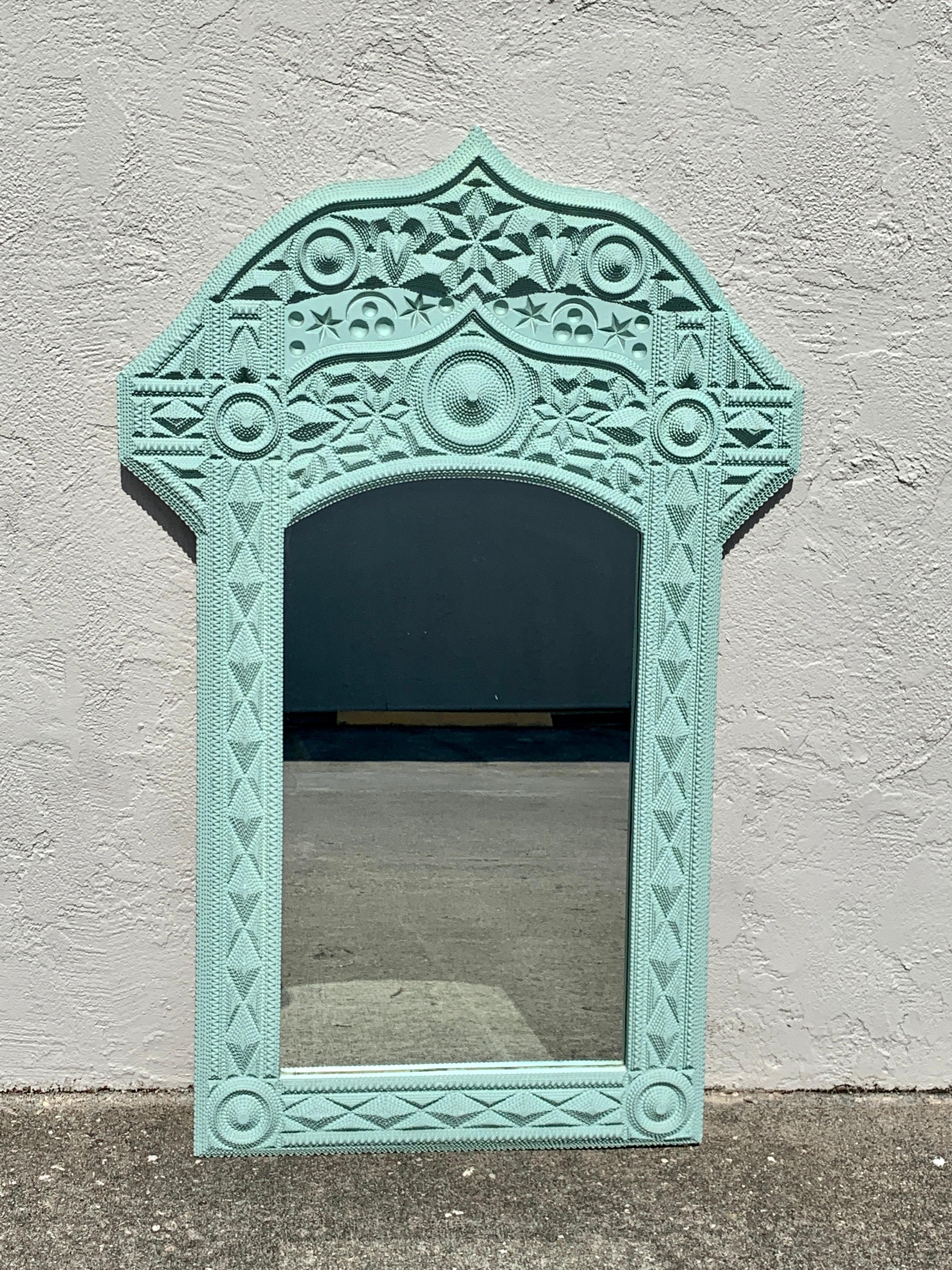 Lacquered Hollywood Regency Syrian Style Sky Blue Mirror, by G. Edwards