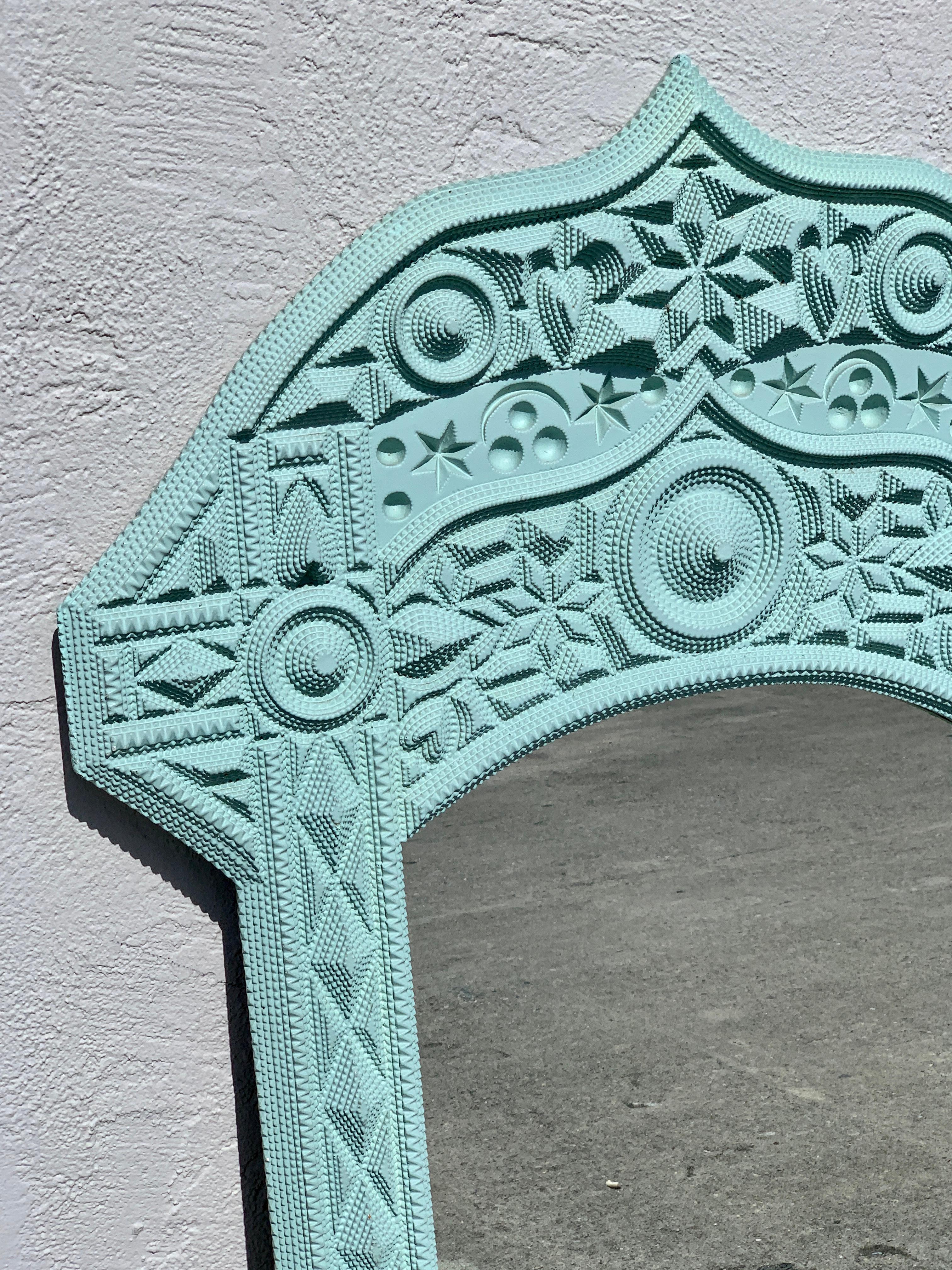 Hollywood Regency Syrian Style Sky Blue Mirror, by G. Edwards In Good Condition In West Palm Beach, FL