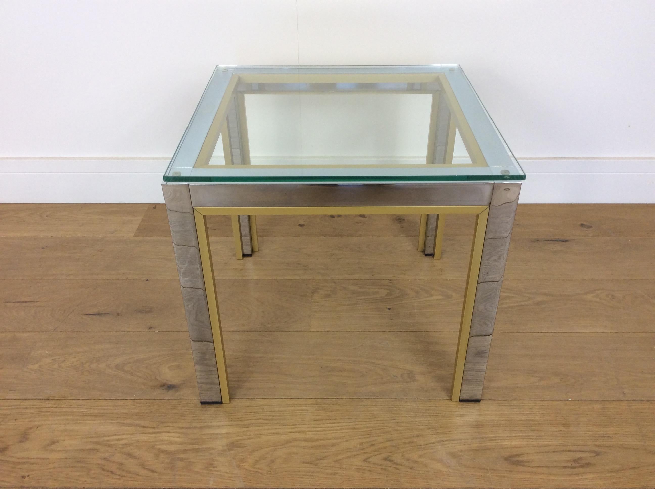 Midcentury design table.
Midcentury chrome and brass table with glass top.
Italian vintage table in chrome and brass with a glass top, a Classic combination for the iconic designs of Zevi srl Italy,.
Measures: 41.5 cm H 46 cm sq
Italy, circa 1975.