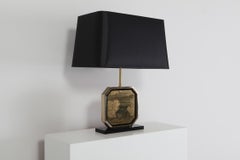 Hollywood Regency Table Lamp in 24-Karat Gold and Brass Etched Artwork by Maho