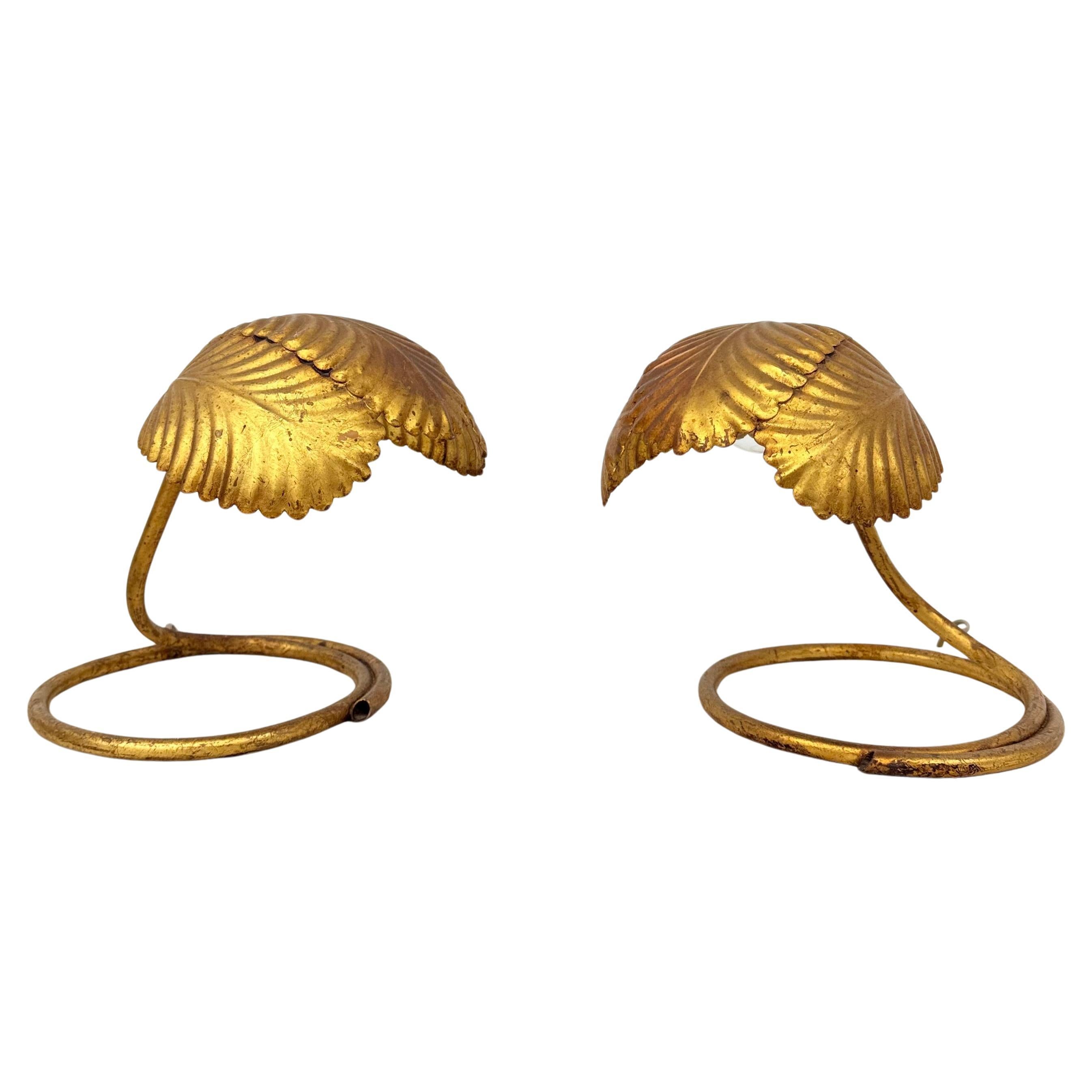 Hollywood regency table lamp leaf , 1970s For Sale