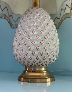 Hollywood Regency Table Lamp with Hand-Painted Gold Glass Base, 1970s
