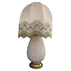 Hollywood Regency Table Lamp with Hand-Painted Gold Glass Base, 1970s