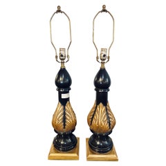Hollywood Regency Table Lamps Ebony and Gilt Decorated, a Pair, Manner Jansen