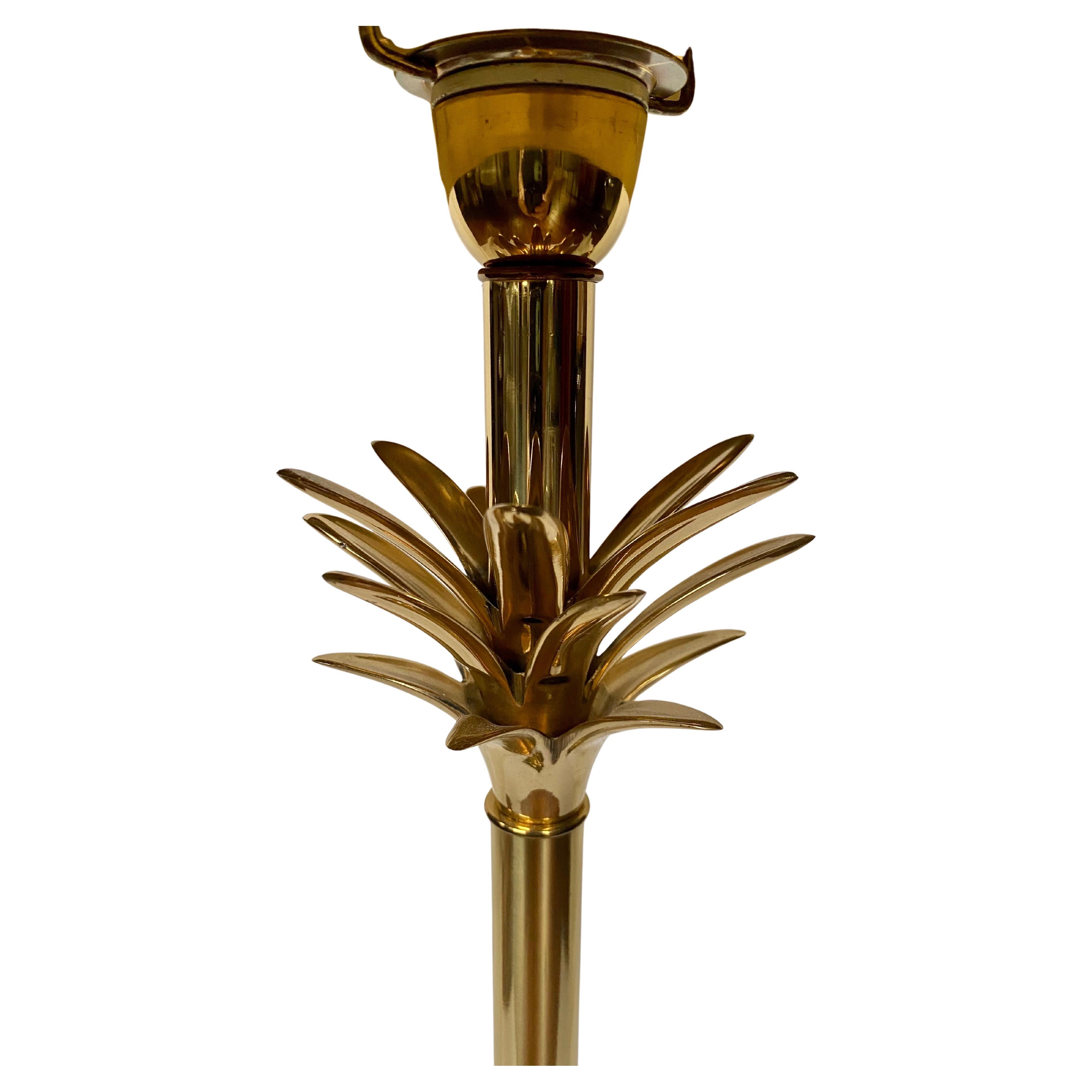 20th Century Hollywood Regency Tall Brass Palm Tree Candlestick Table Lamp For Sale