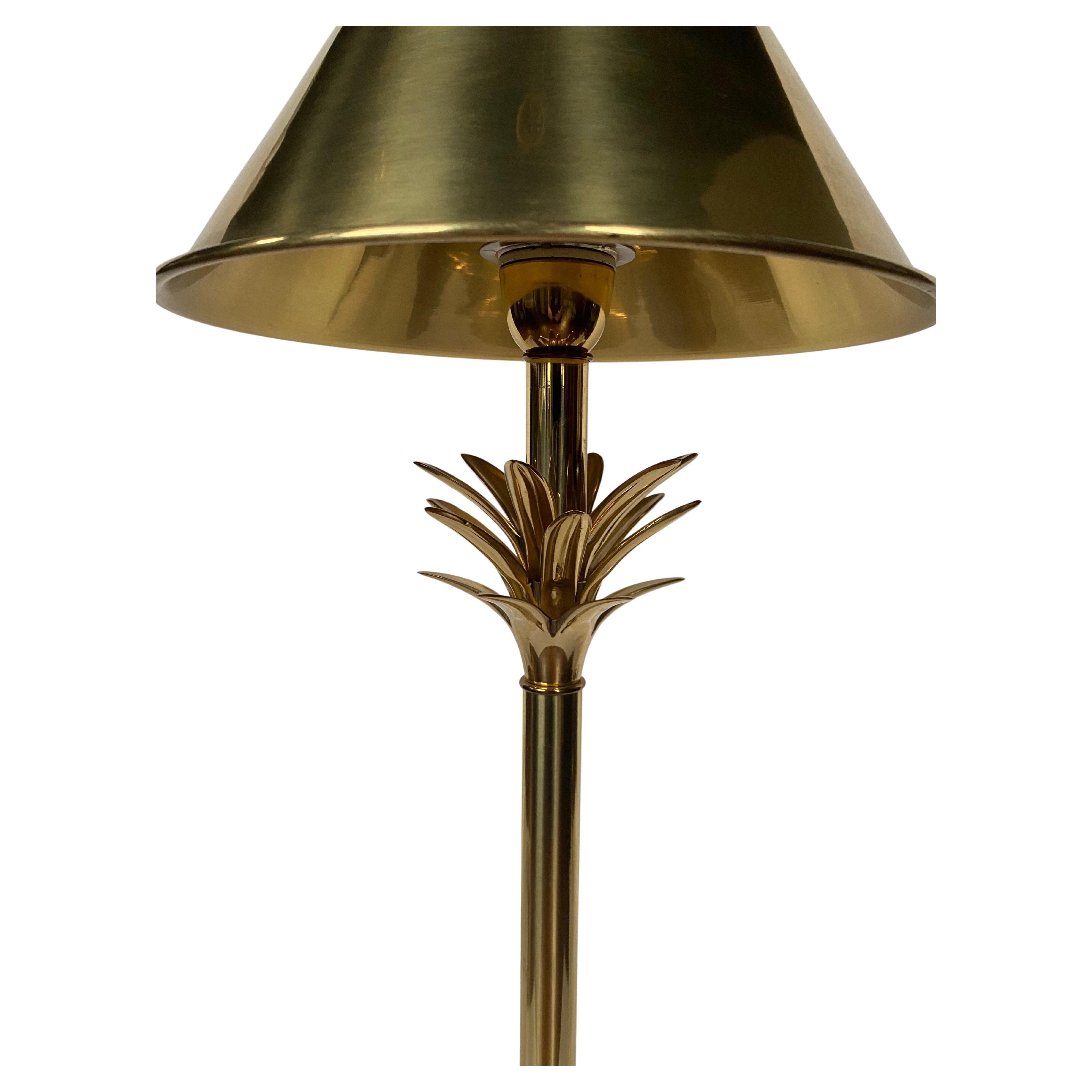 Metal Hollywood Regency Tall Brass Palm Tree Candlestick Table Lamp For Sale