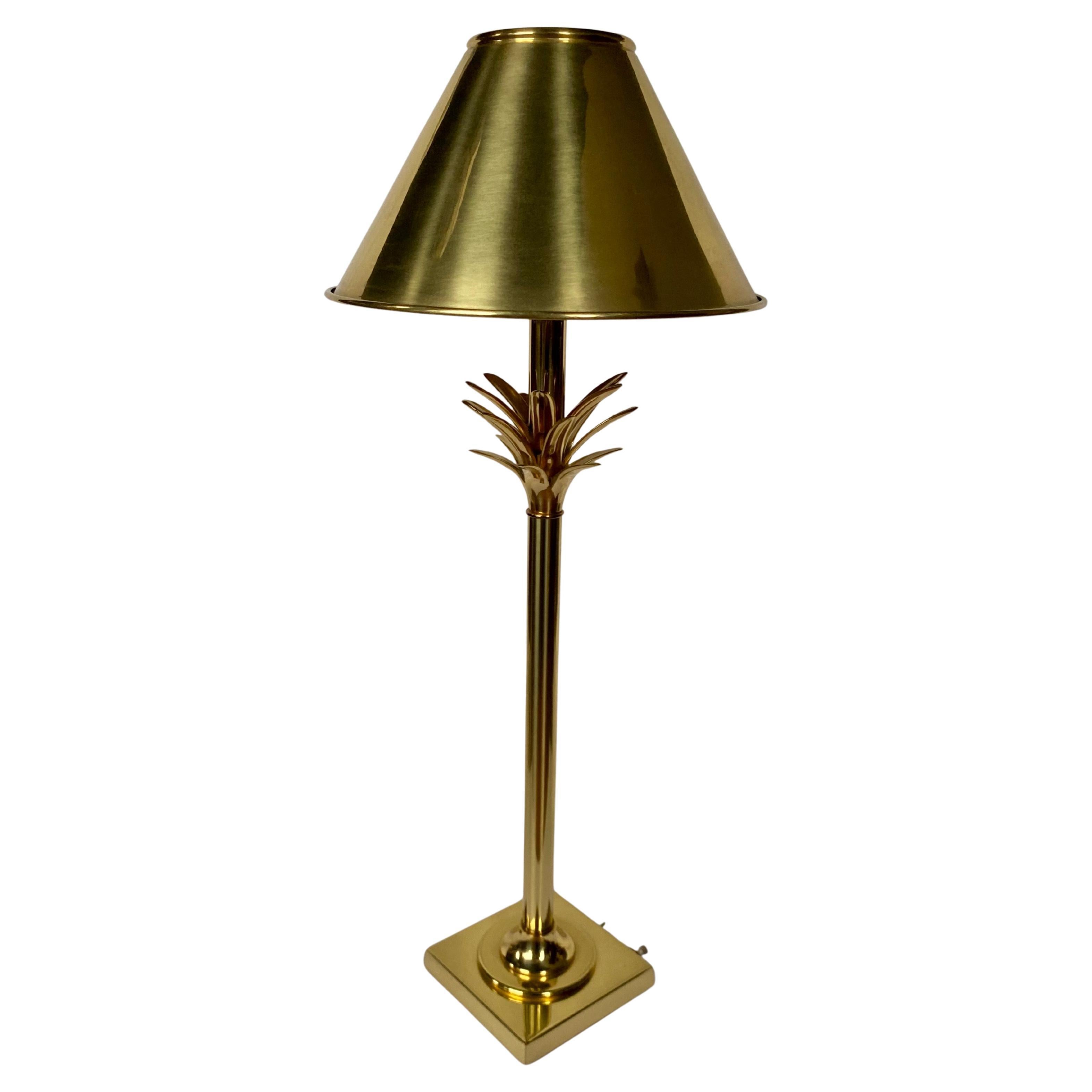 Hollywood Regency Tall Brass Palm Tree Candlestick Table Lamp For Sale 1