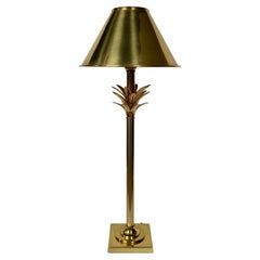 Hollywood Regency Tall Brass Palm Tree Candlestick Table Lamp