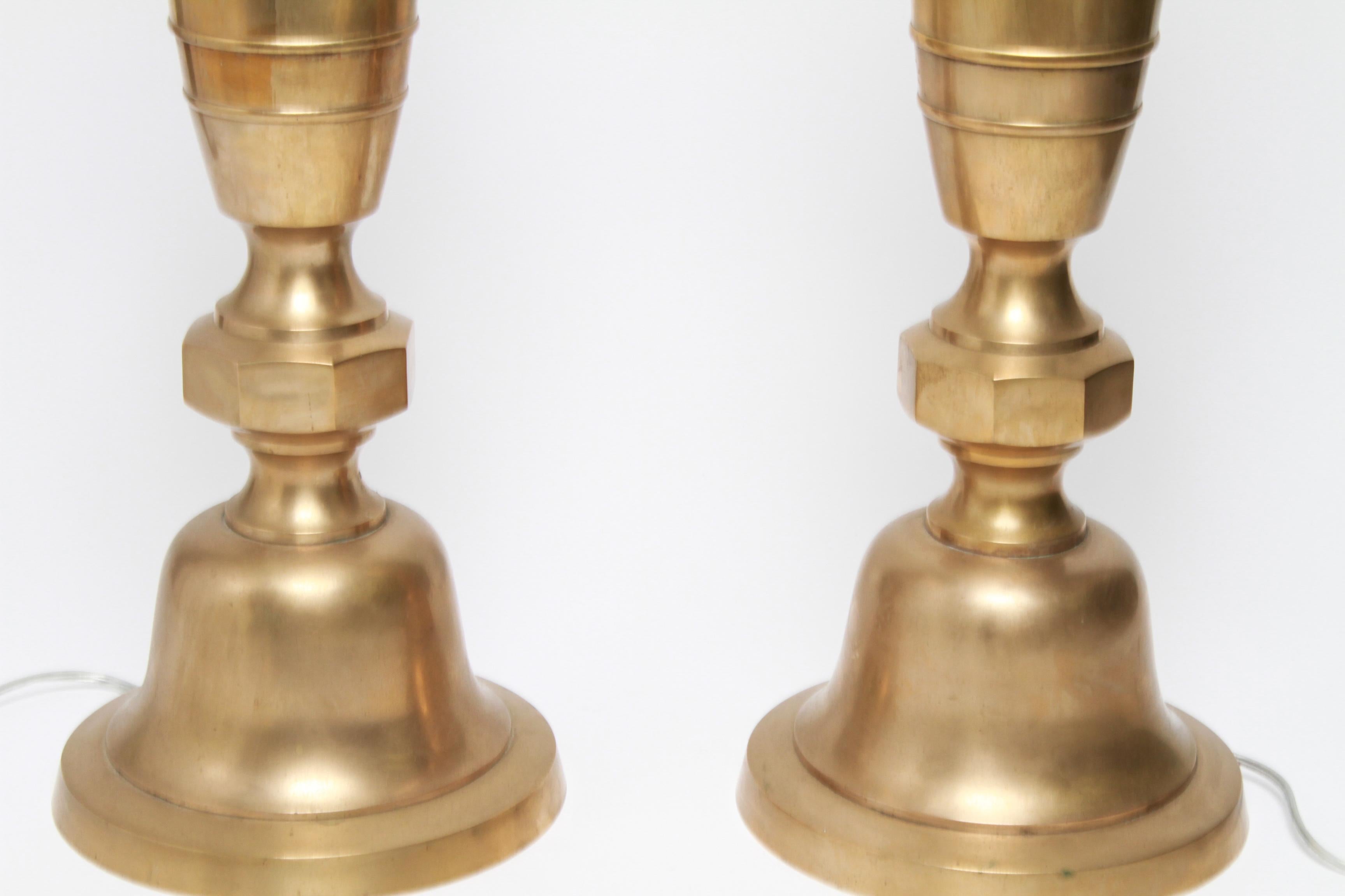 North American Hollywood Regency Tall Brass Urn Table Lamps