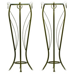 Hollywood Regency Tall Green Pedestals with Curvaceous Roman Urn Silhouette