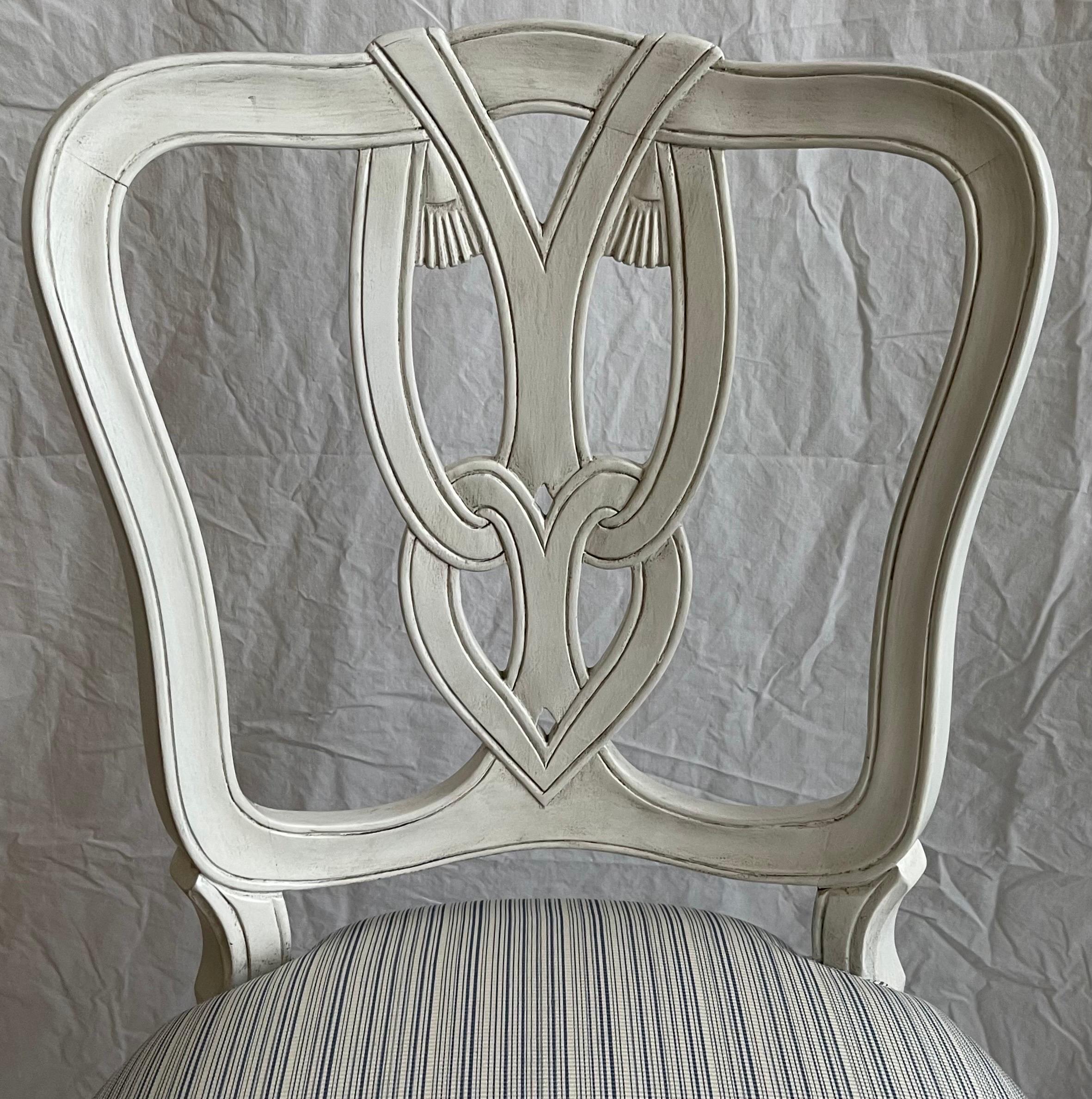 Fabric Hollywood Regency Tassel-Motif White Side Chair For Sale