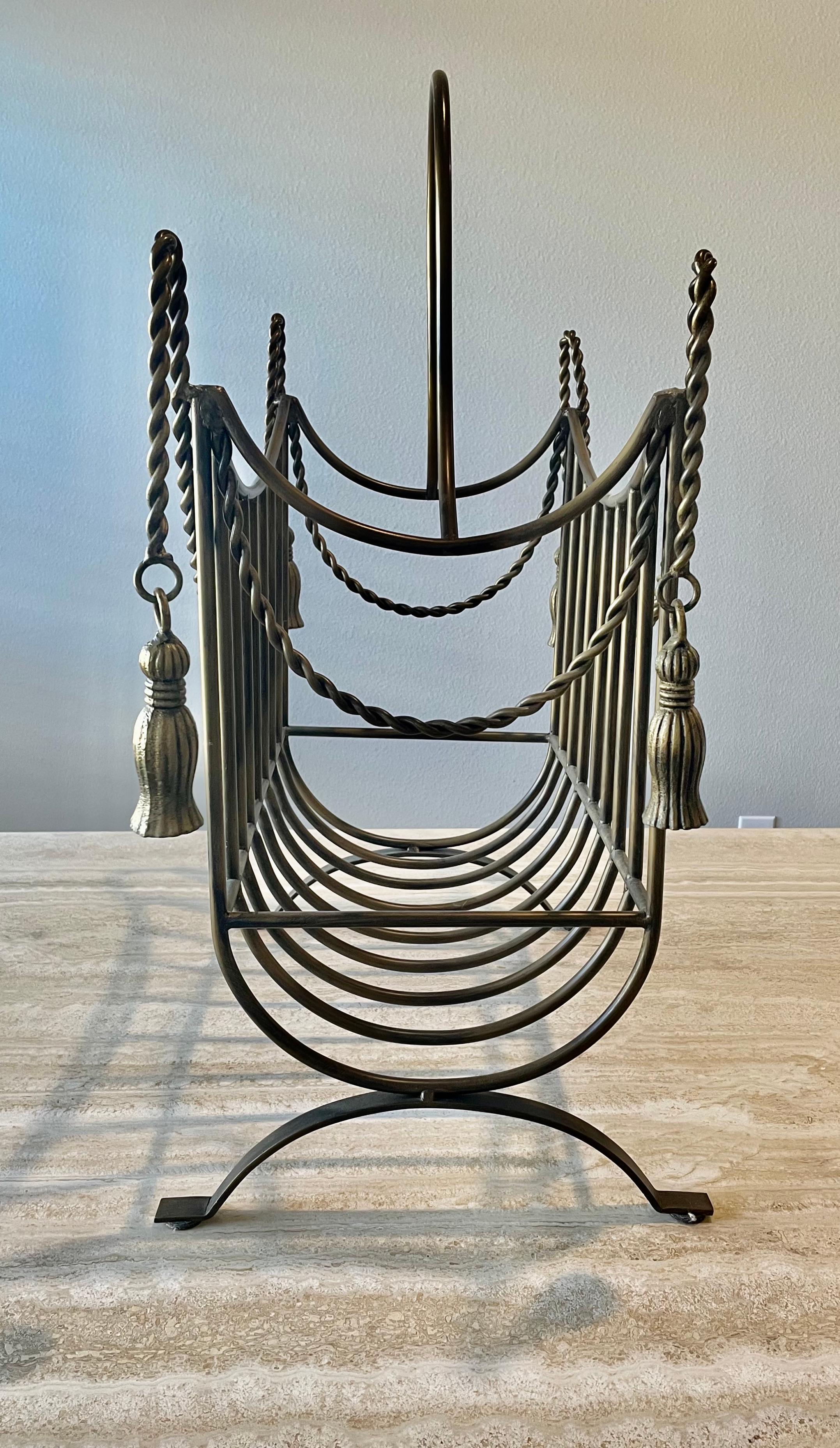 20th Century Hollywood Regency Tassle Magazine Rack For Sale