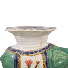 Hollywood Regency Terracotta Green Elephant Garden Plant Stand or Seat 1960s