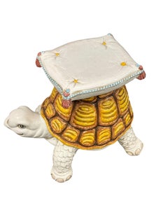 Hollywood Regency Terracotta Turtle Garden Plant Stand, Seat or Patio Decoration