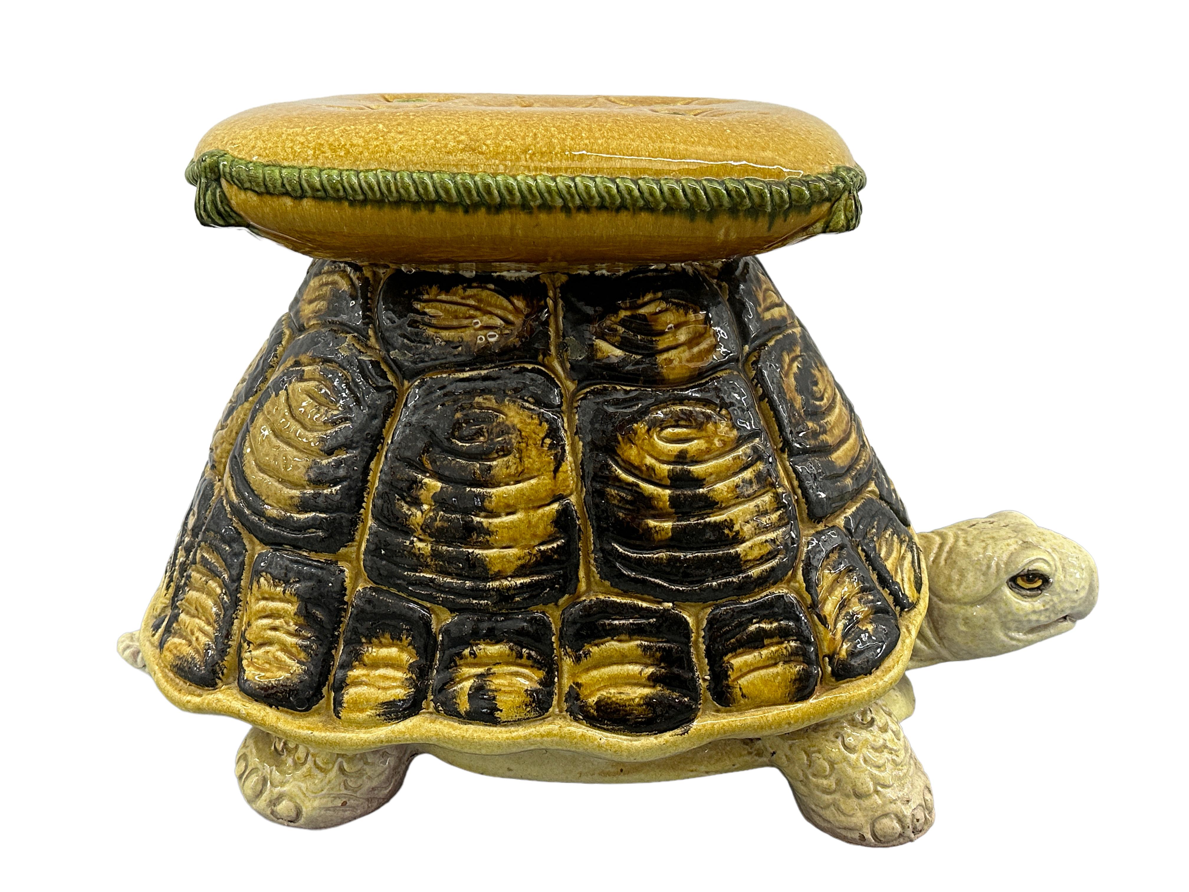 Italian Hollywood Regency Terracotta Turtle Garden Plant Stand, Seat or Patio Decoration