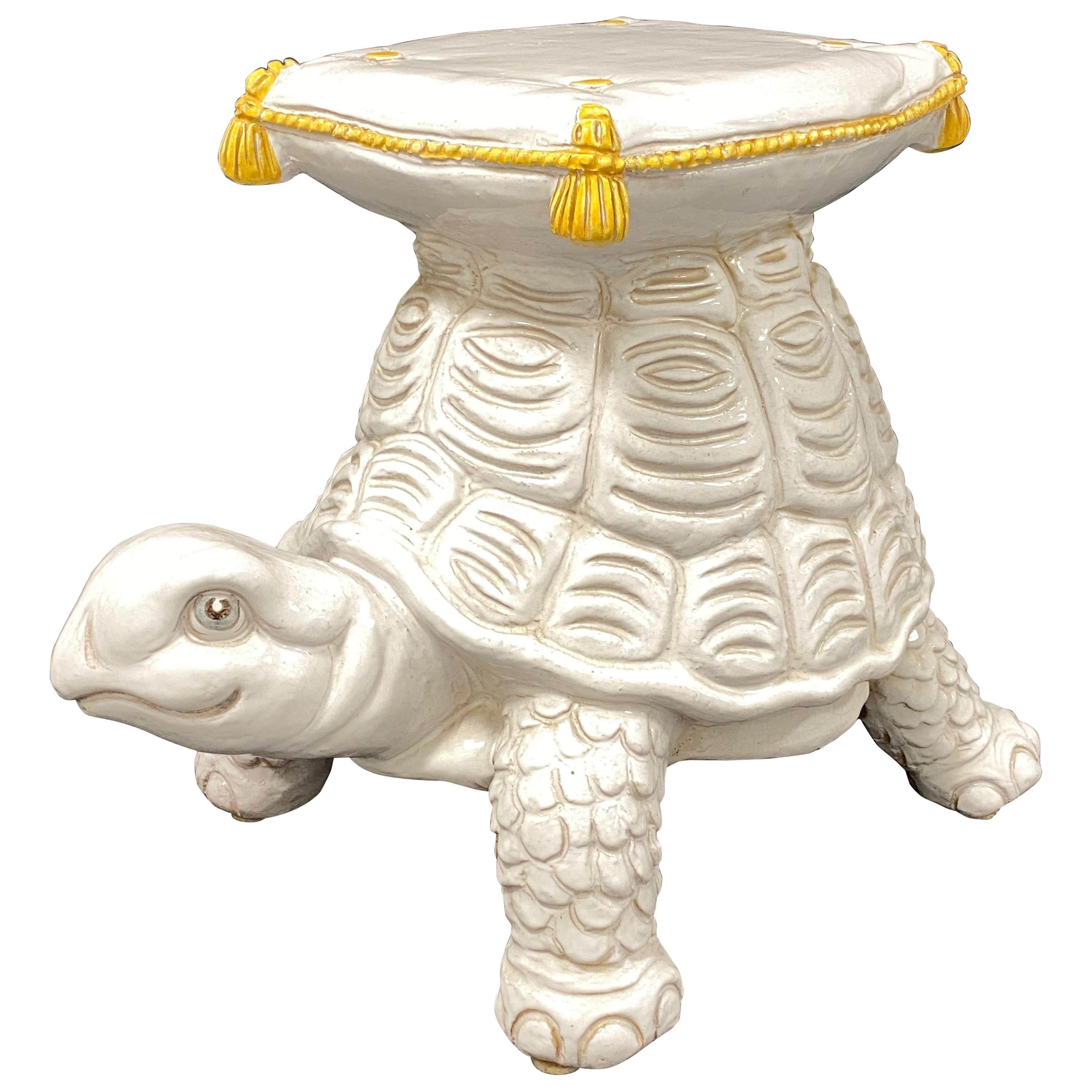 Hollywood Regency Terracotta Turtle Garden Plant Stand, Seat or Patio Decoration