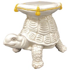 Vintage Hollywood Regency Terracotta Turtle Garden Plant Stand, Seat or Patio Decoration