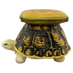 Hollywood Regency Terracotta Turtle Garden Plant Stand, Seat or Patio Decoration