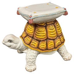 Hollywood Regency Terracotta Turtle Garden Plant Stand, Seat or Patio Decoration