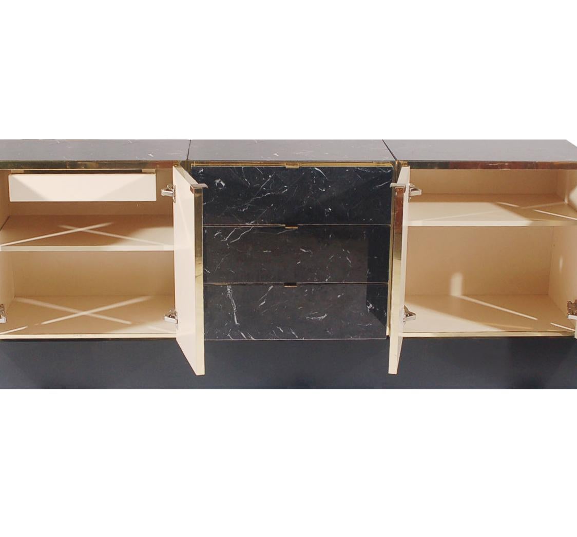 Hollywood Regency Tessellated Black Marble and Brass Credenza or Cabinet by Ello In Good Condition In Philadelphia, PA