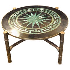 Hollywood Regency Tessellated Fossil Stone Round Low Table
