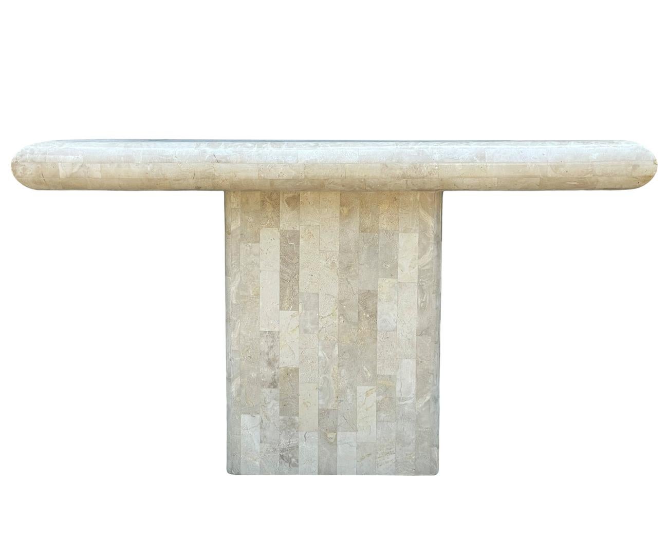 Fin du 20e siècle Table console ou table de canapé Hollywood Regency en pierre tessellée ou marbre blanc en vente