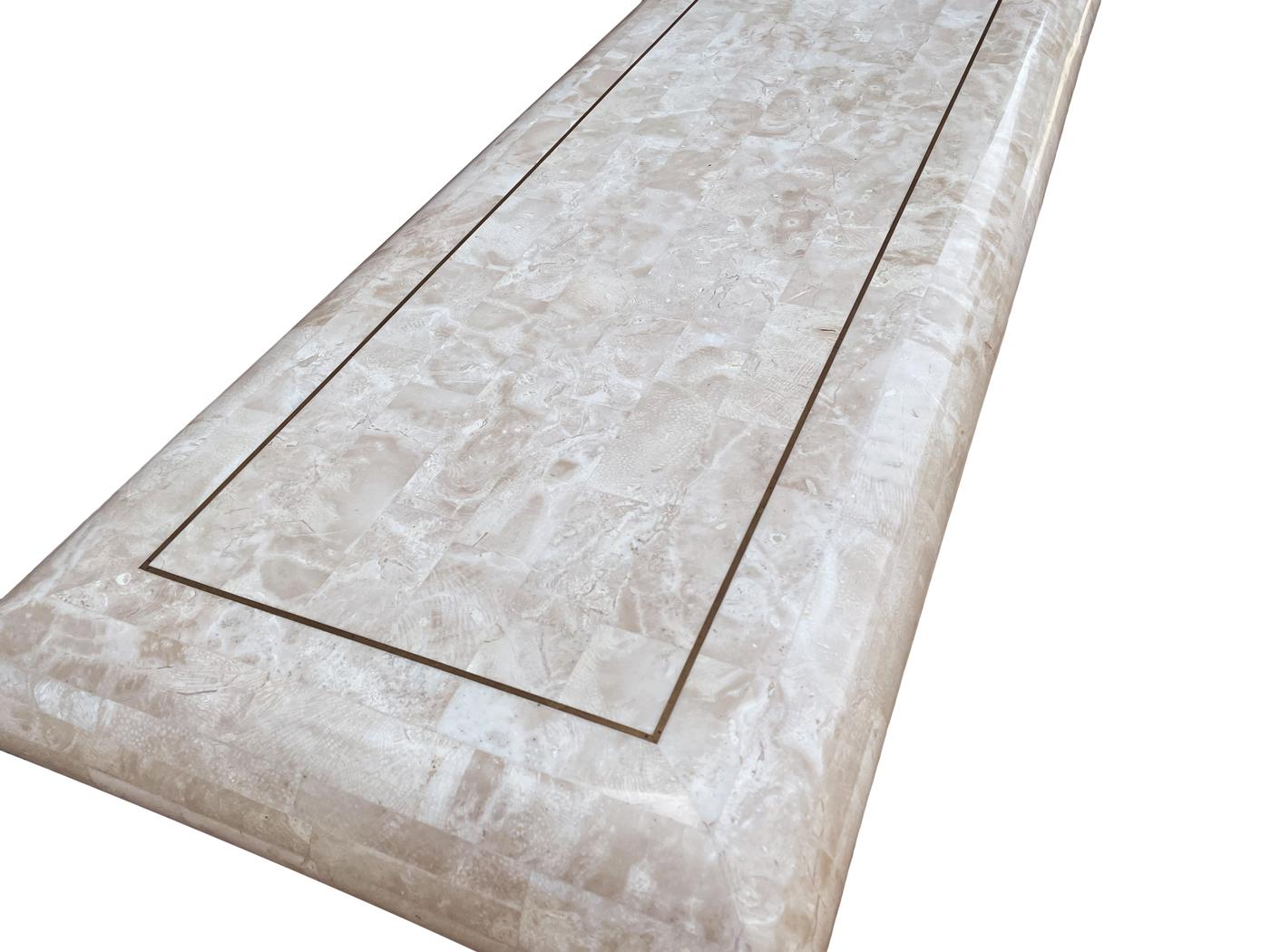 Table console ou table de canapé Hollywood Regency en pierre tessellée ou marbre blanc en vente 1