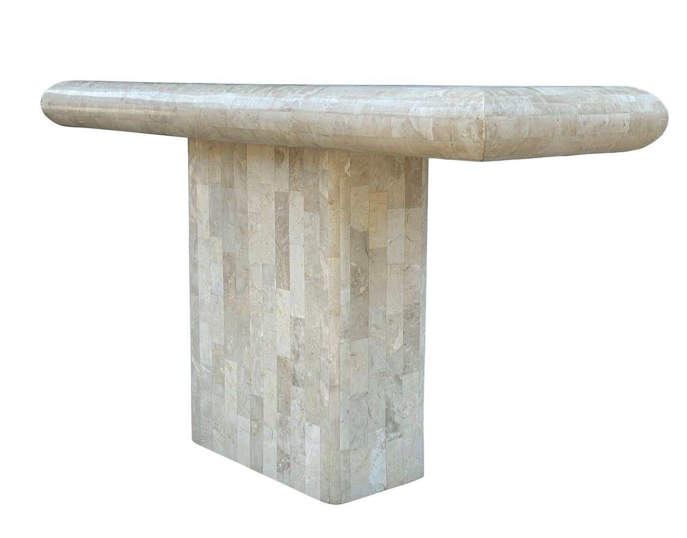 Table console ou table de canapé Hollywood Regency en pierre tessellée ou marbre blanc en vente 2