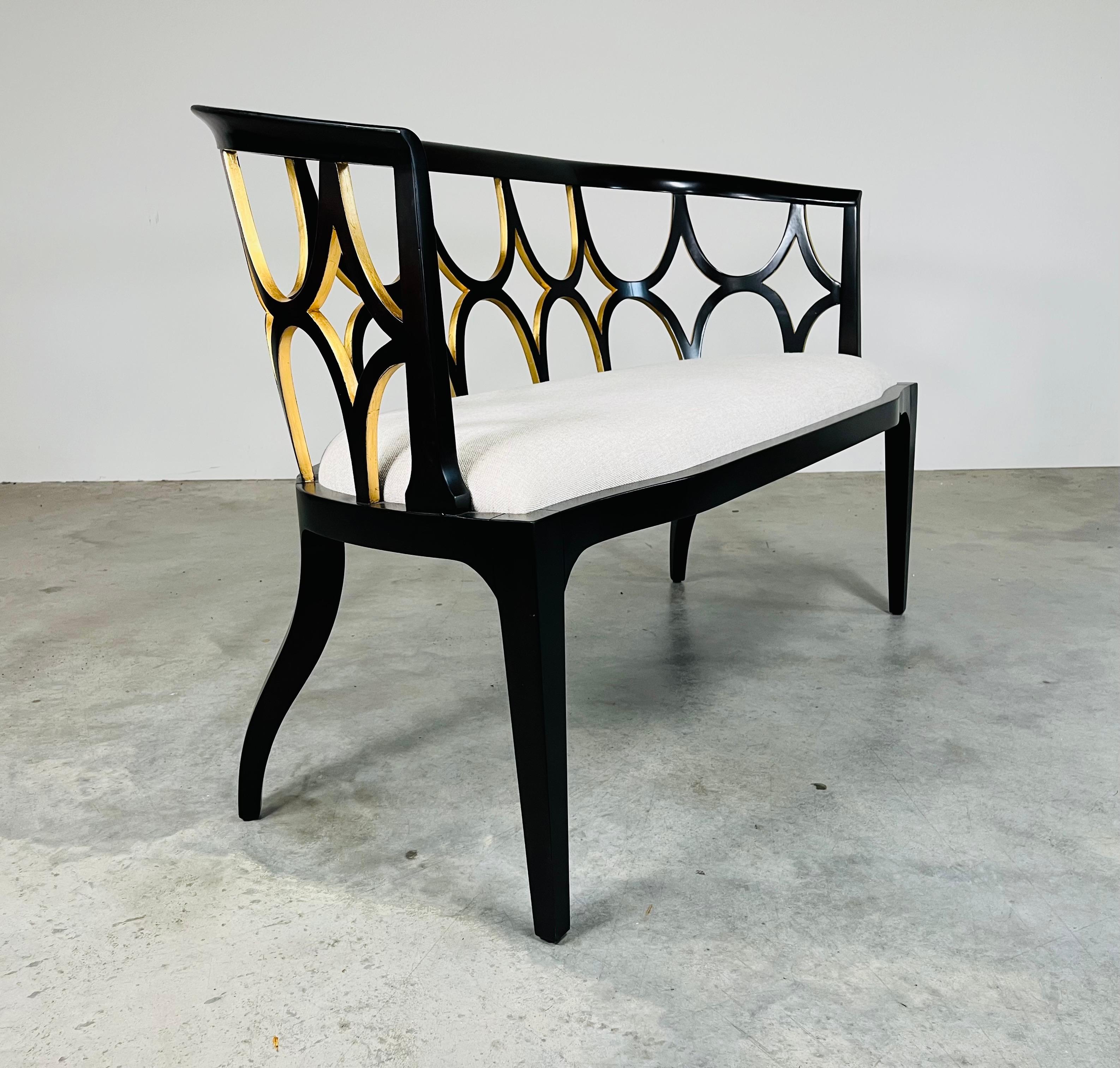 Hollywood Regency Theodore Alexander Ebonised With Gold Gilt Connaught Settee 4