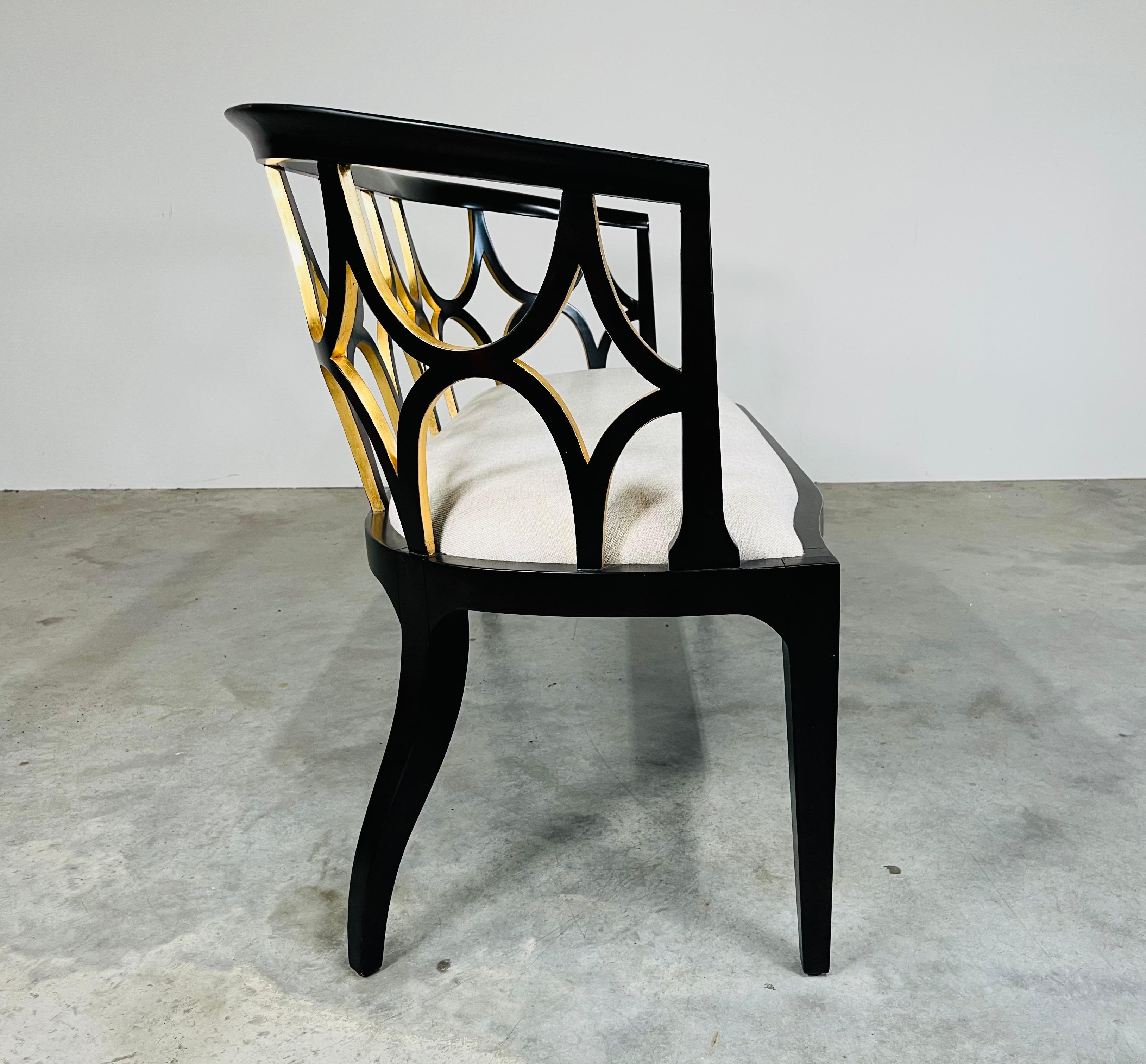 Hollywood Regency Theodore Alexander Ebonised With Gold Gilt Connaught Settee 5