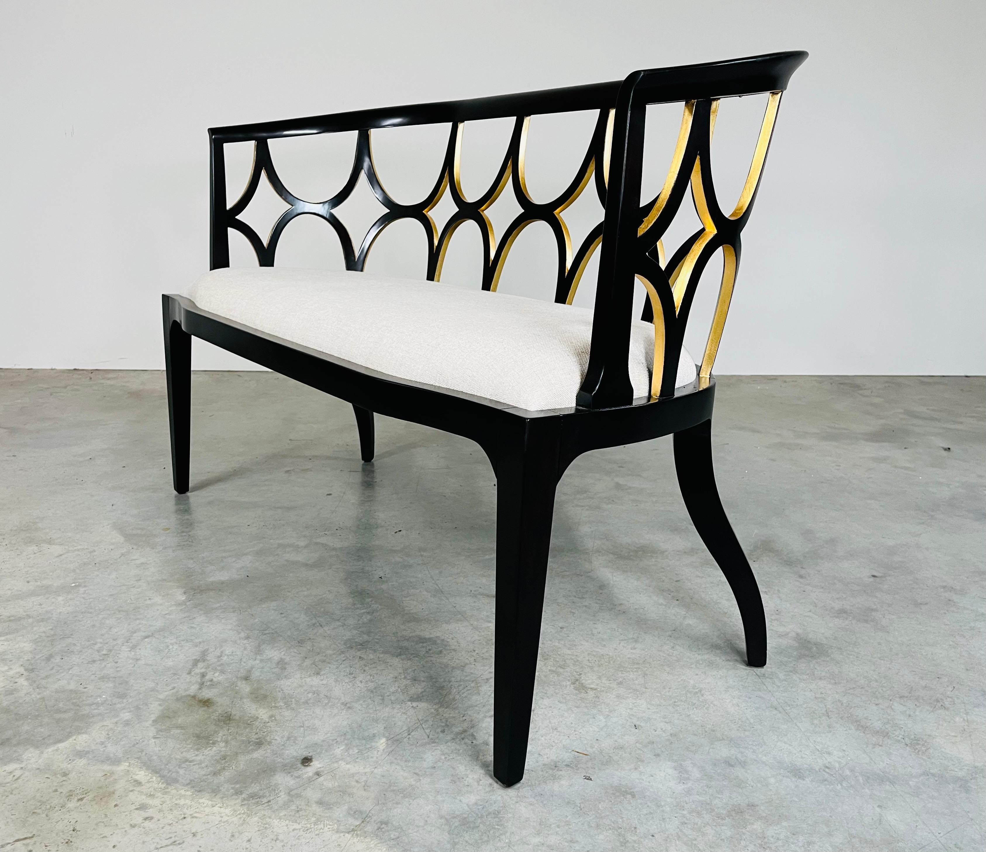 American Hollywood Regency Theodore Alexander Ebonised With Gold Gilt Connaught Settee