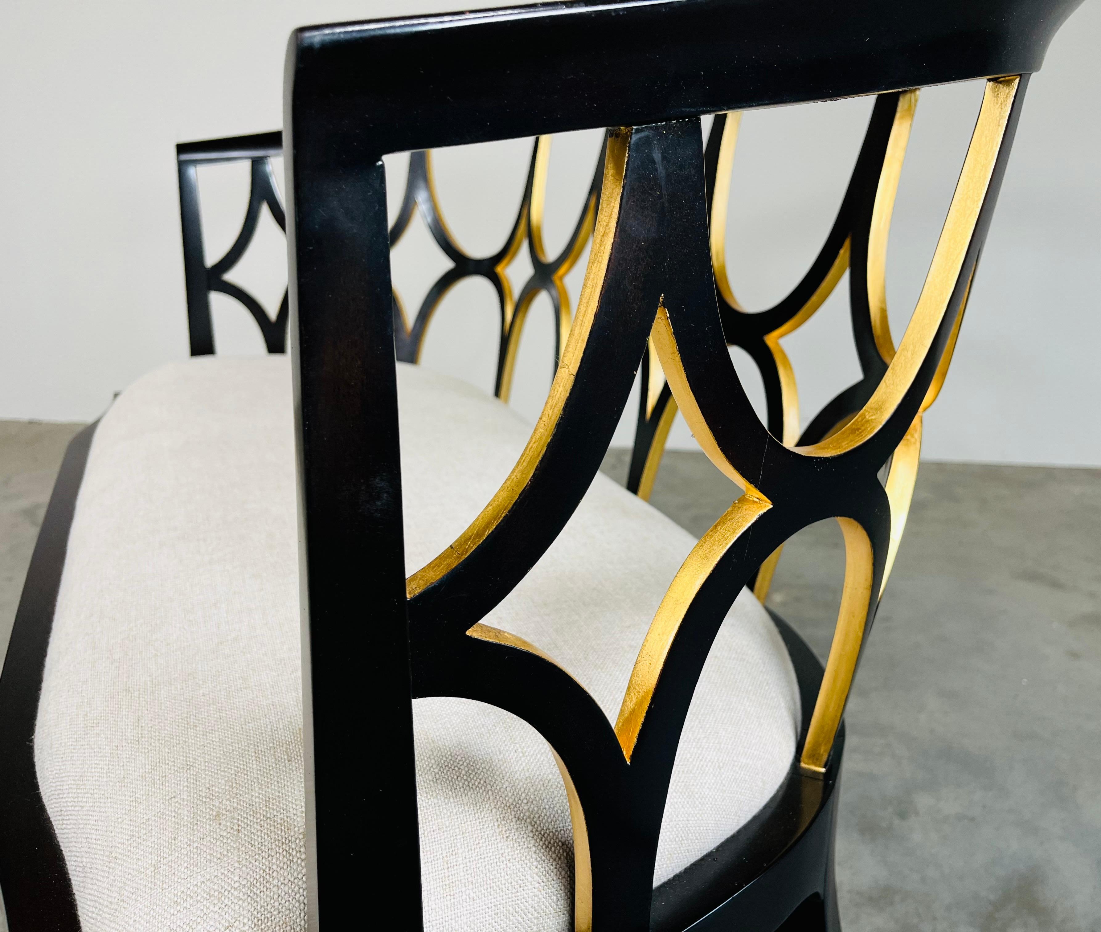 Contemporary Hollywood Regency Theodore Alexander Ebonised With Gold Gilt Connaught Settee