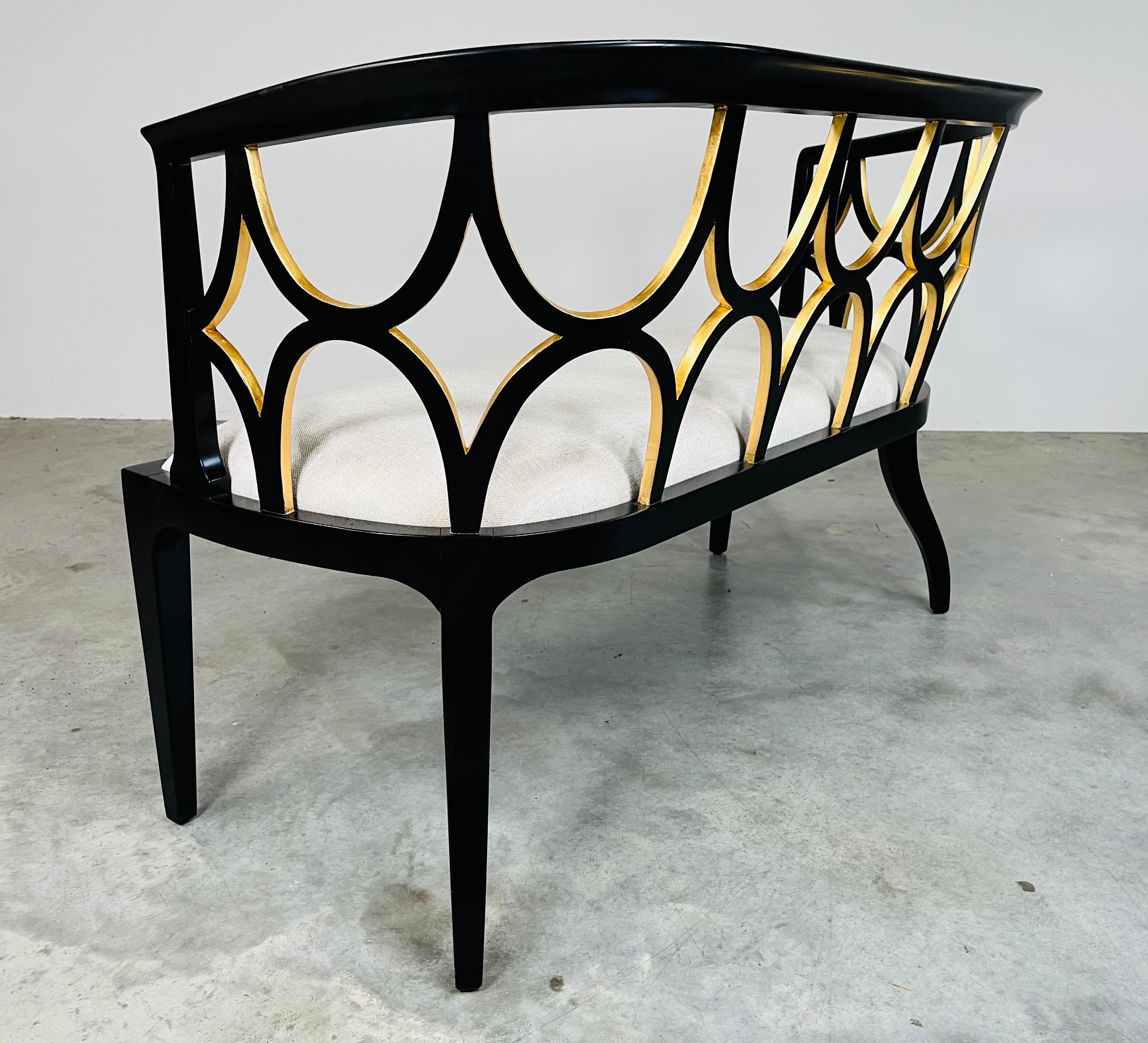 Hollywood Regency Theodore Alexander Ebonised With Gold Gilt Connaught Settee 2