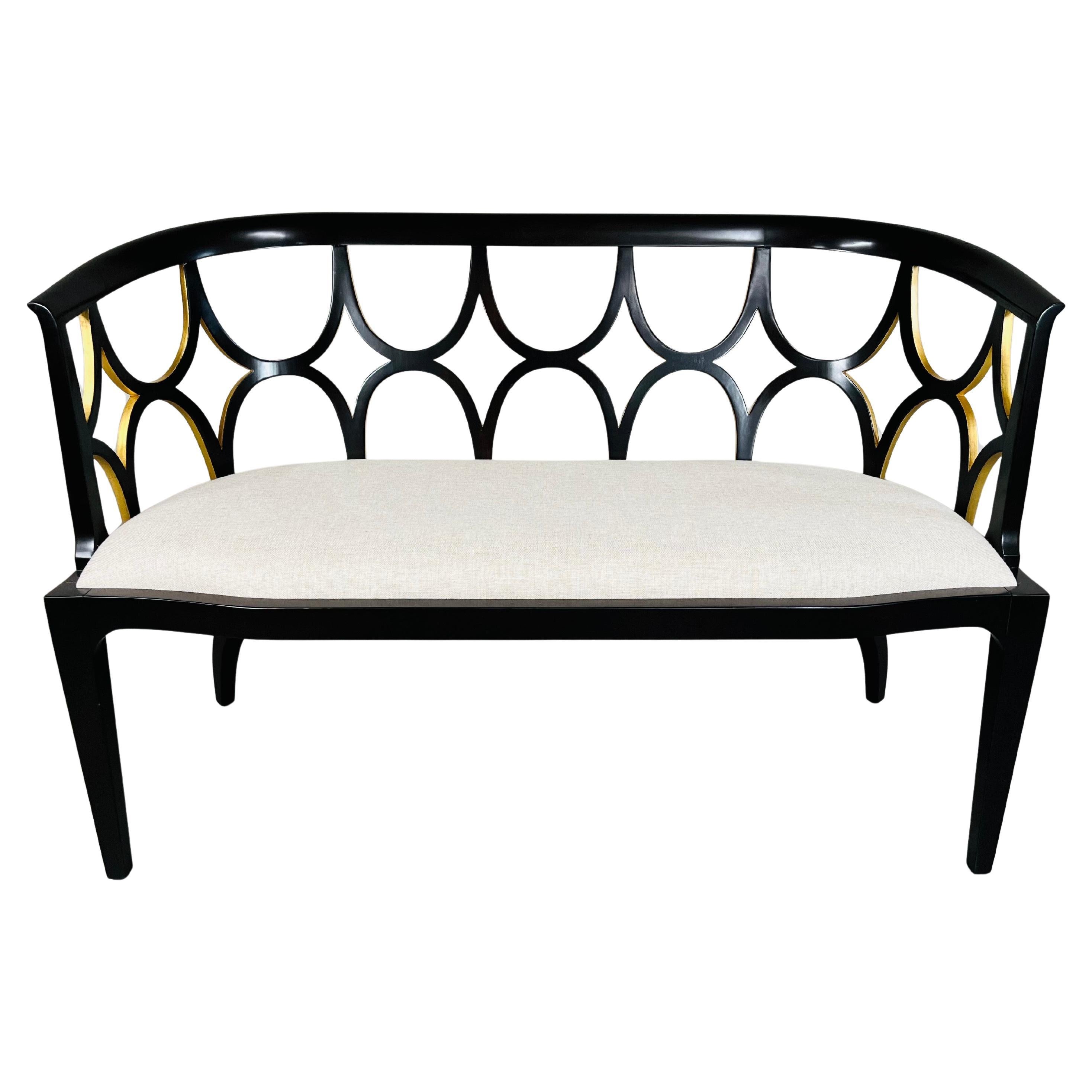 Hollywood Regency Theodore Alexander Ebonised With Gold Gilt Connaught Settee