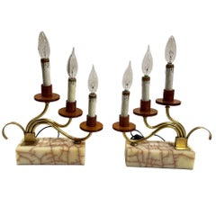 Hollywood Regency Three Candle Bakelite & Brass Table Lamp, Pair