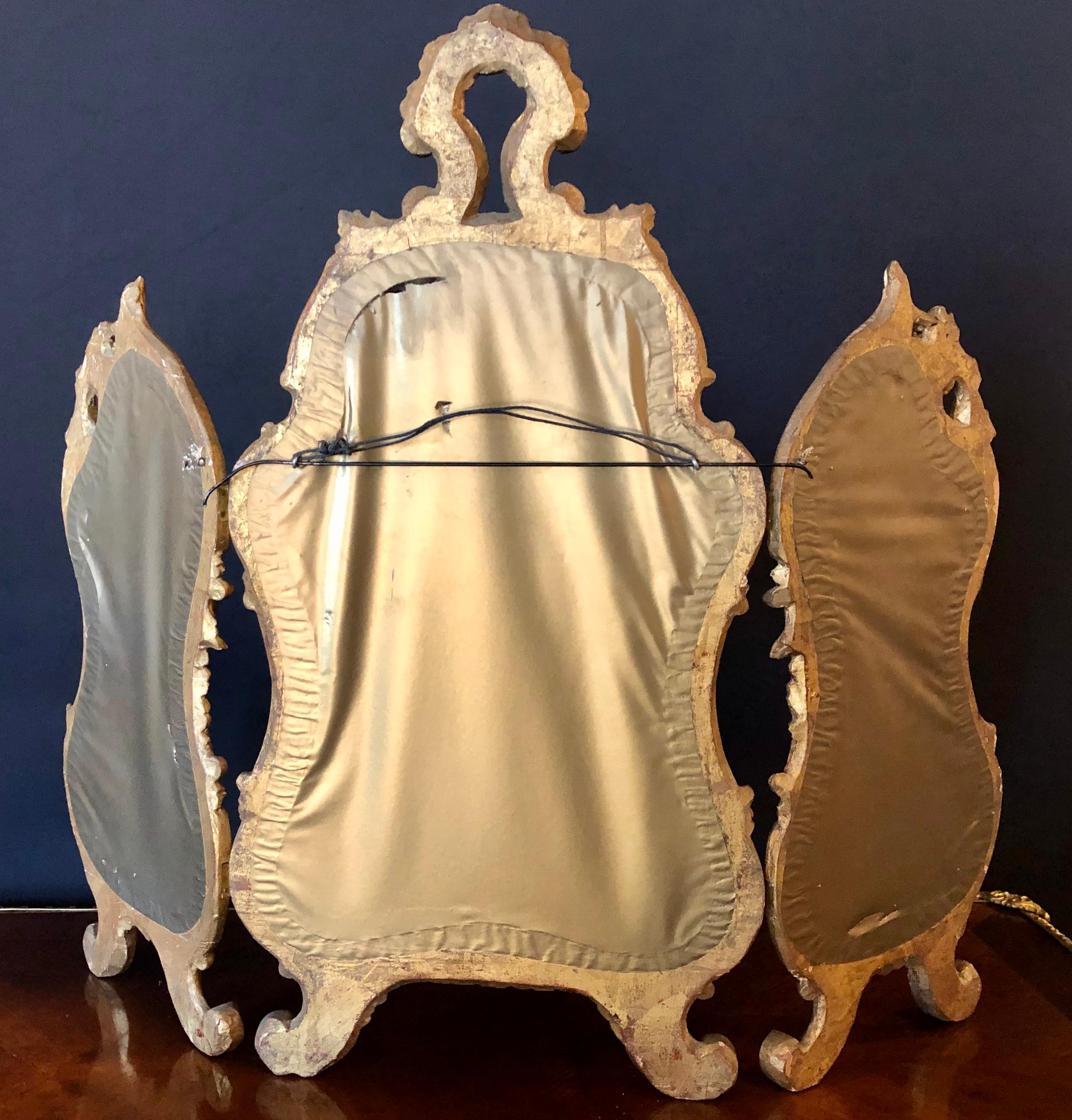 Hollywood Regency Three Fold Table Mirror in Gold Leaf 8