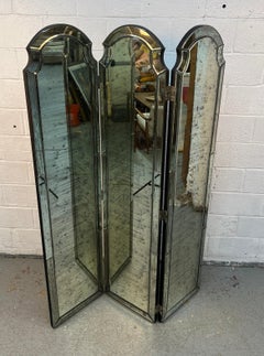 Hollywood Regency Three-Panel Folding Screen with Antiqued Mirror