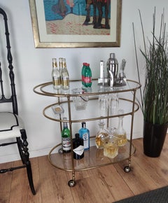 Hollywood Regency Three-Tier Brass and Glass Bar Cart, Italy, 1970s