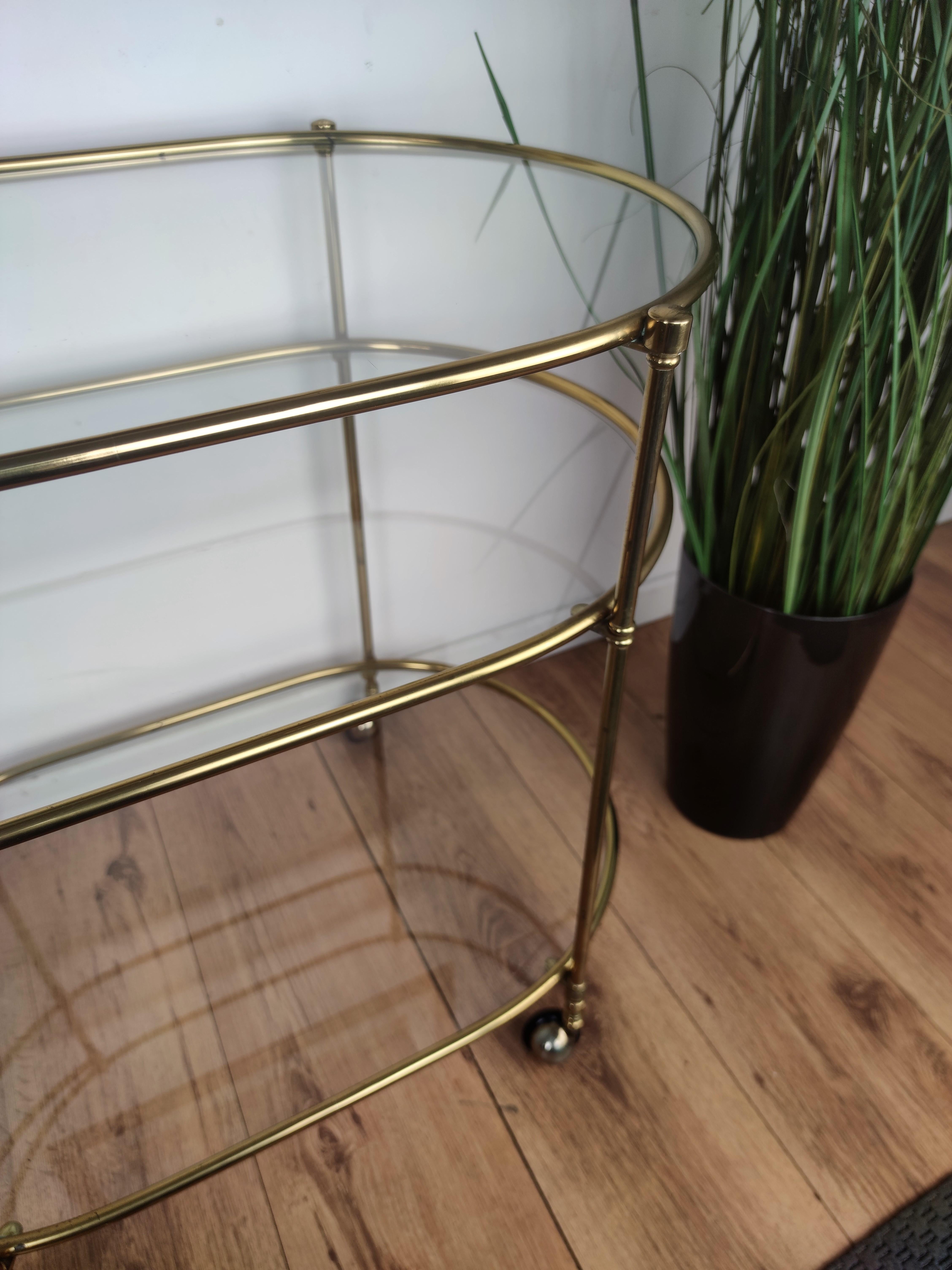 Hollywood Regency Three-Tier Brass and Glass Bar Cart, Italy, 1970s 1