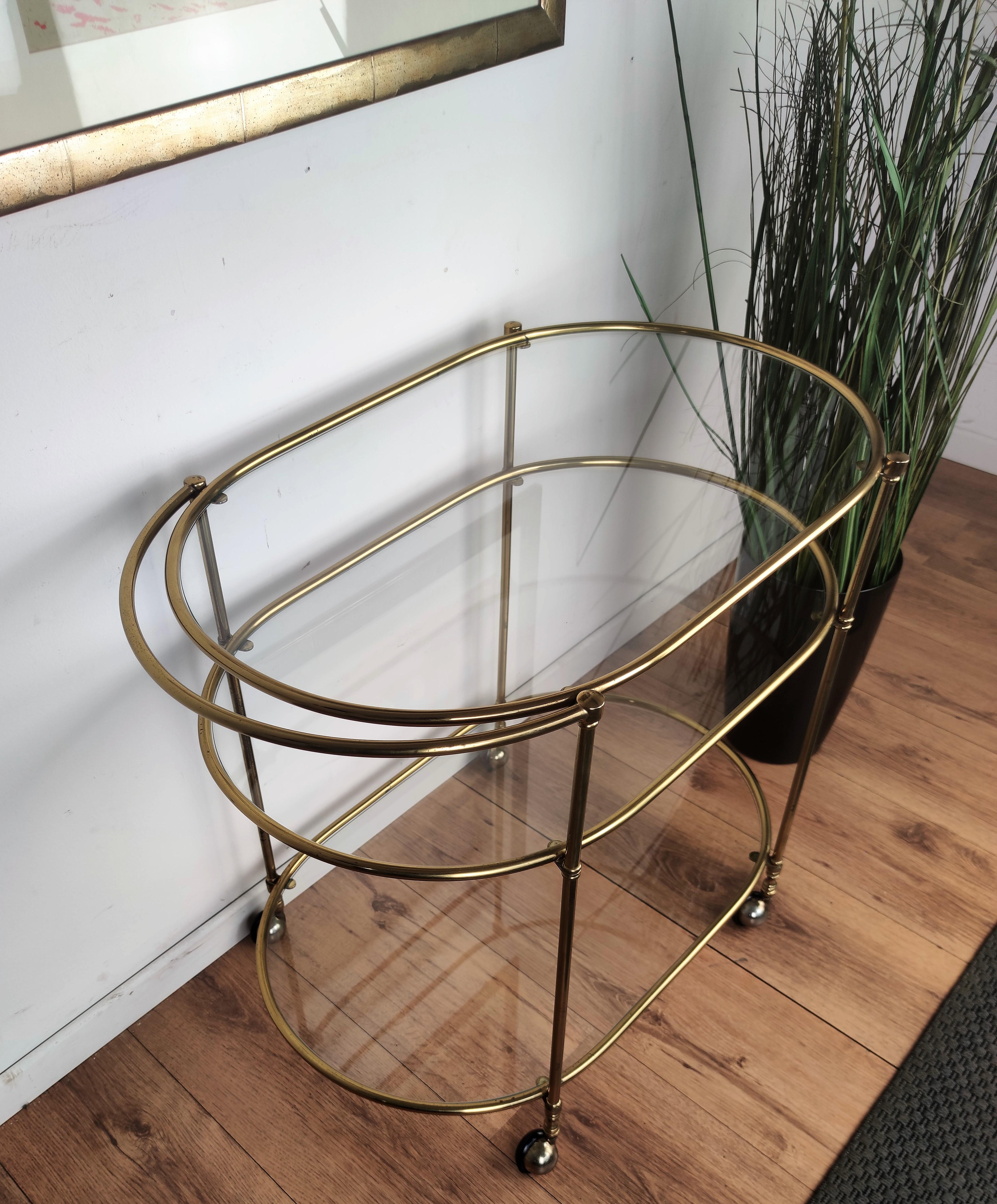 Hollywood Regency Three-Tier Brass and Glass Bar Cart, Italy, 1970s 2