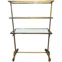 Retro Hollywood Regency Three-Tier Large Bakers Rack Gilt Metal and Glass Shelves