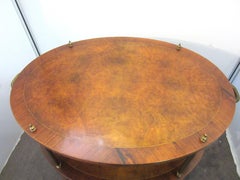 Hollywood Regency Three-Tier Walnut Oval Wood Server with Brass Details