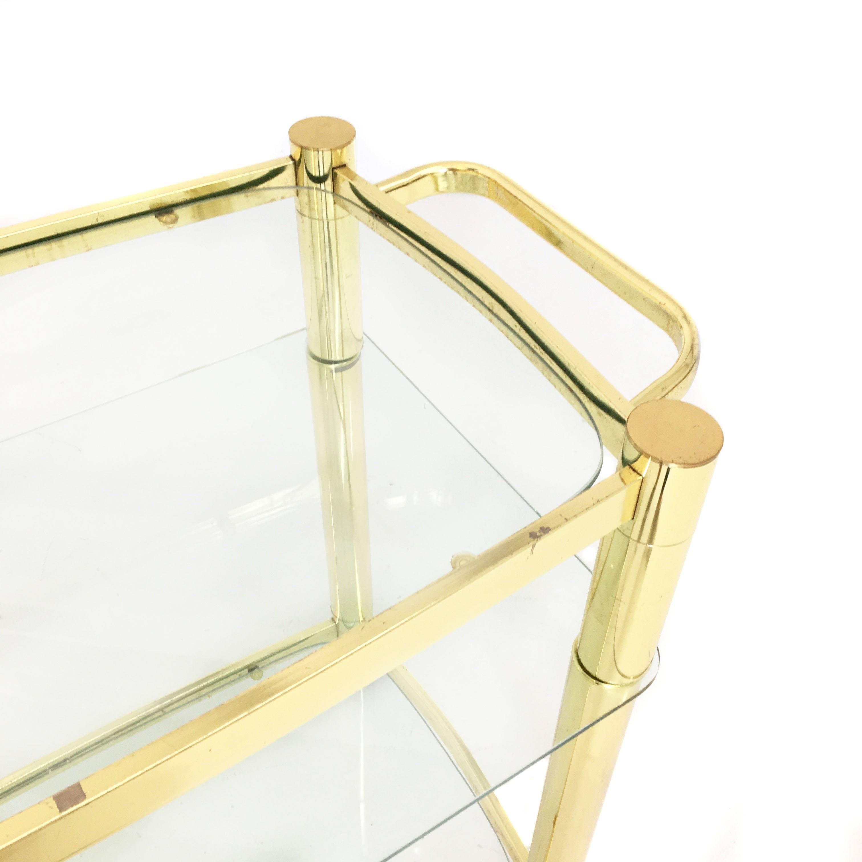 20th Century Hollywood Regency Three-Tiered Brass Bar Cart For Sale