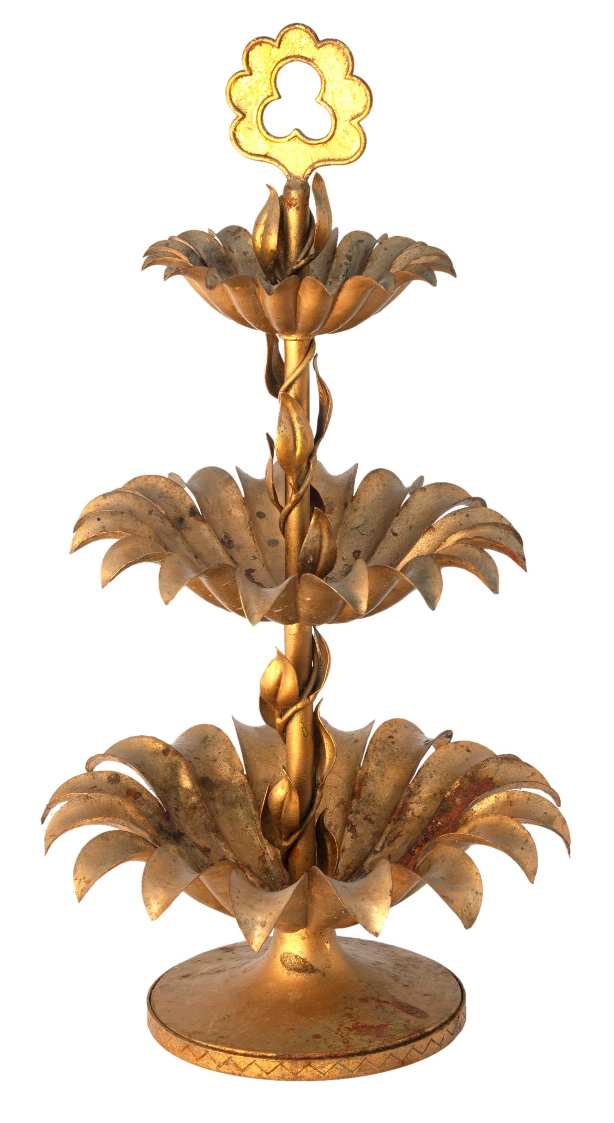 20th Century Hollywood Regency Three-Tiered Gilt Metal Accent Piece For Sale
