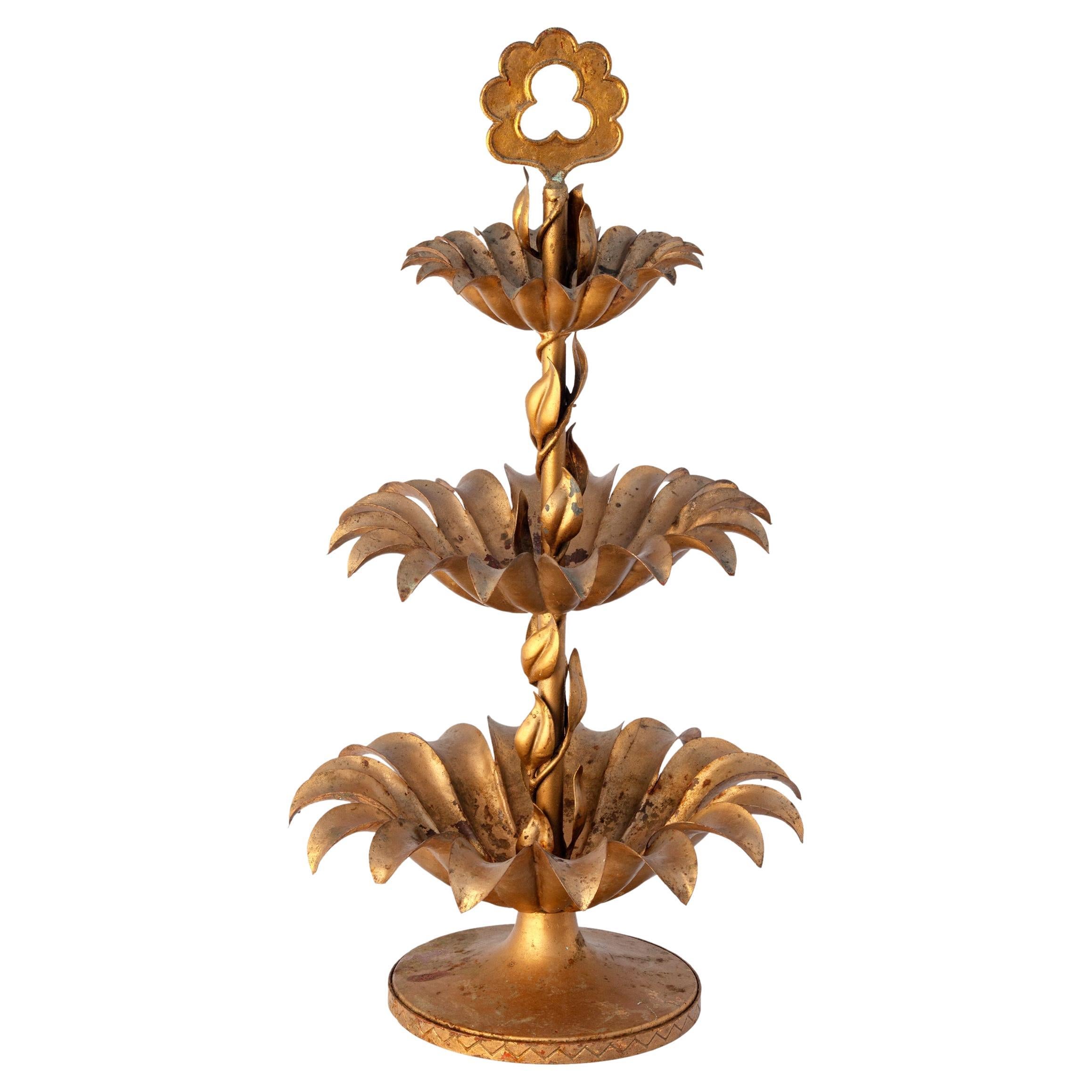 Hollywood Regency Three-Tiered Gilt Metal Accent Piece For Sale