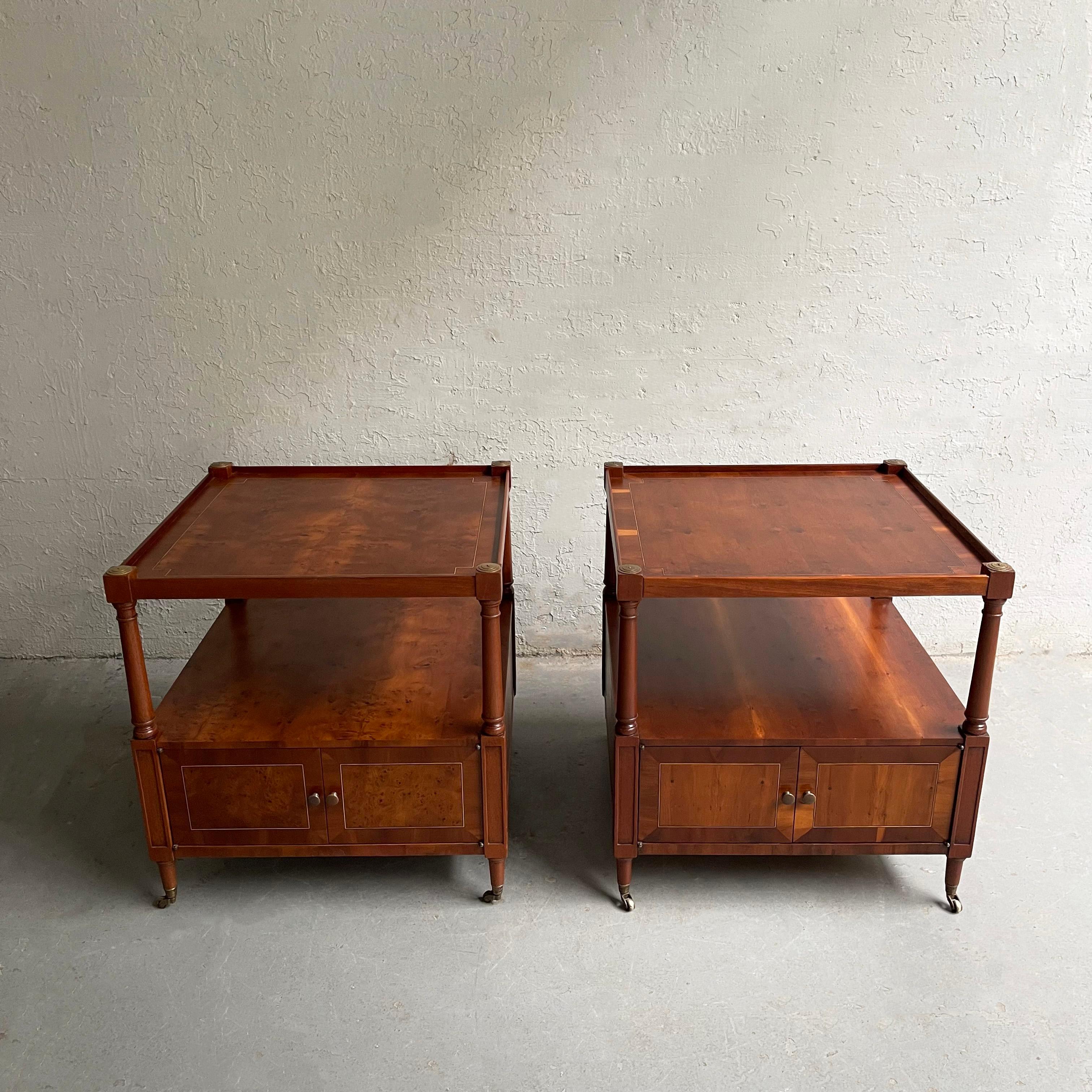 American Hollywood Regency Tiered Burl End Tables Nightstands For Sale