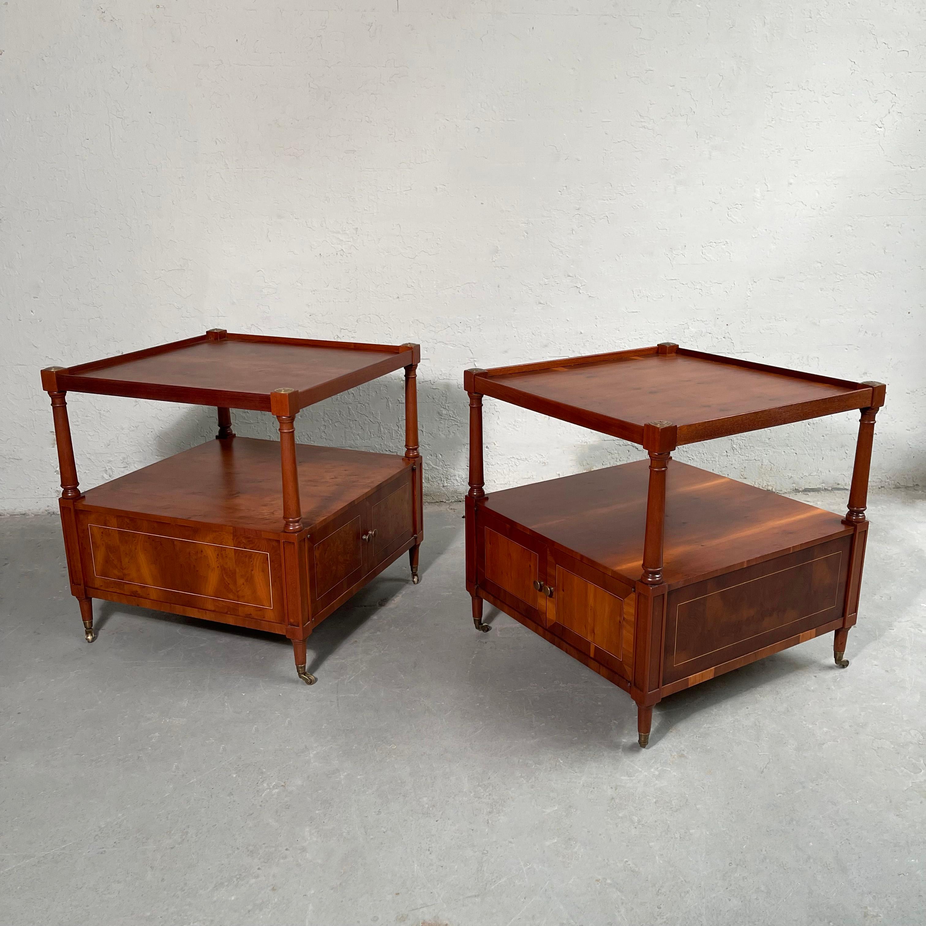 Hollywood Regency Tiered Burl End Tables Nightstands In Good Condition For Sale In Brooklyn, NY