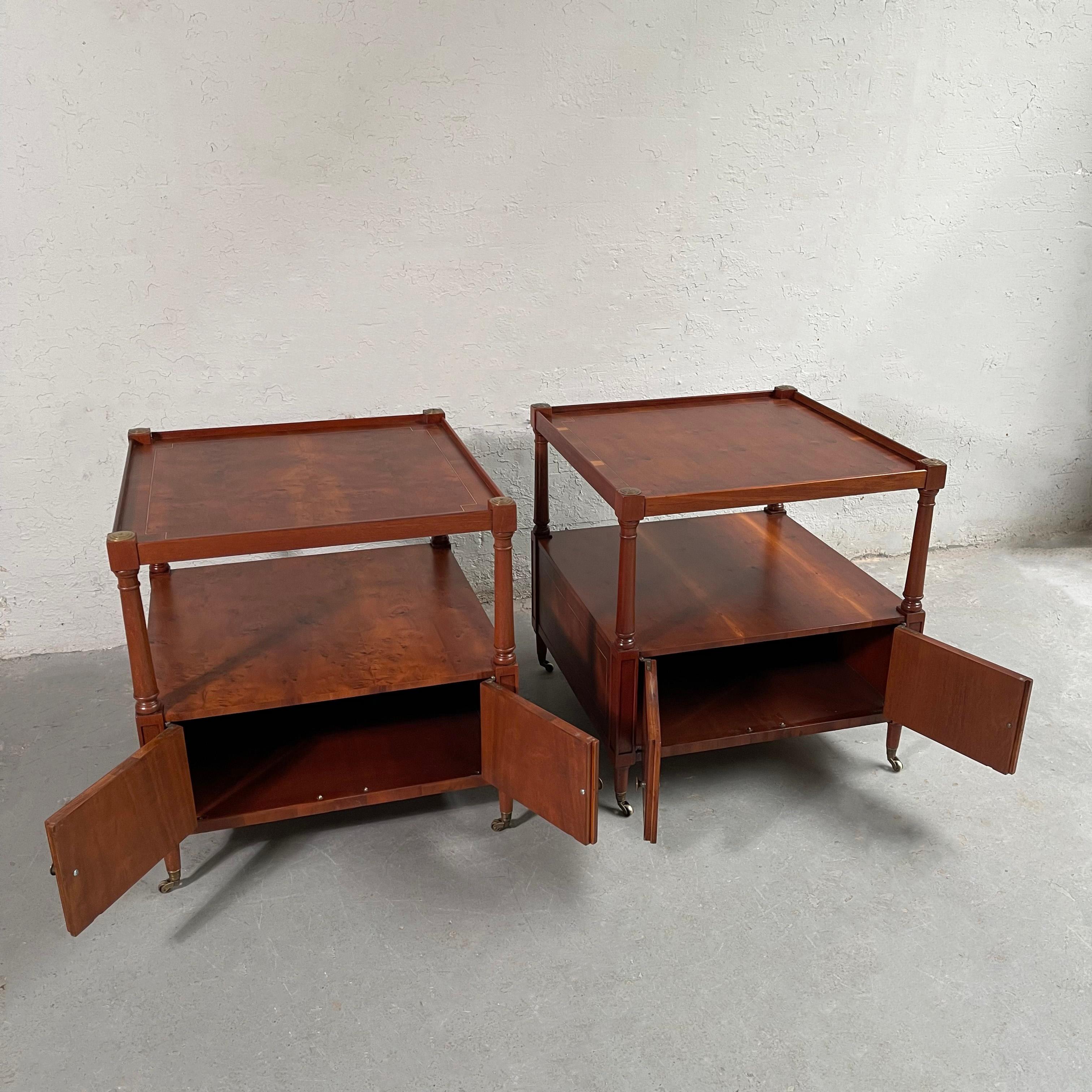 20th Century Hollywood Regency Tiered Burl End Tables Nightstands For Sale