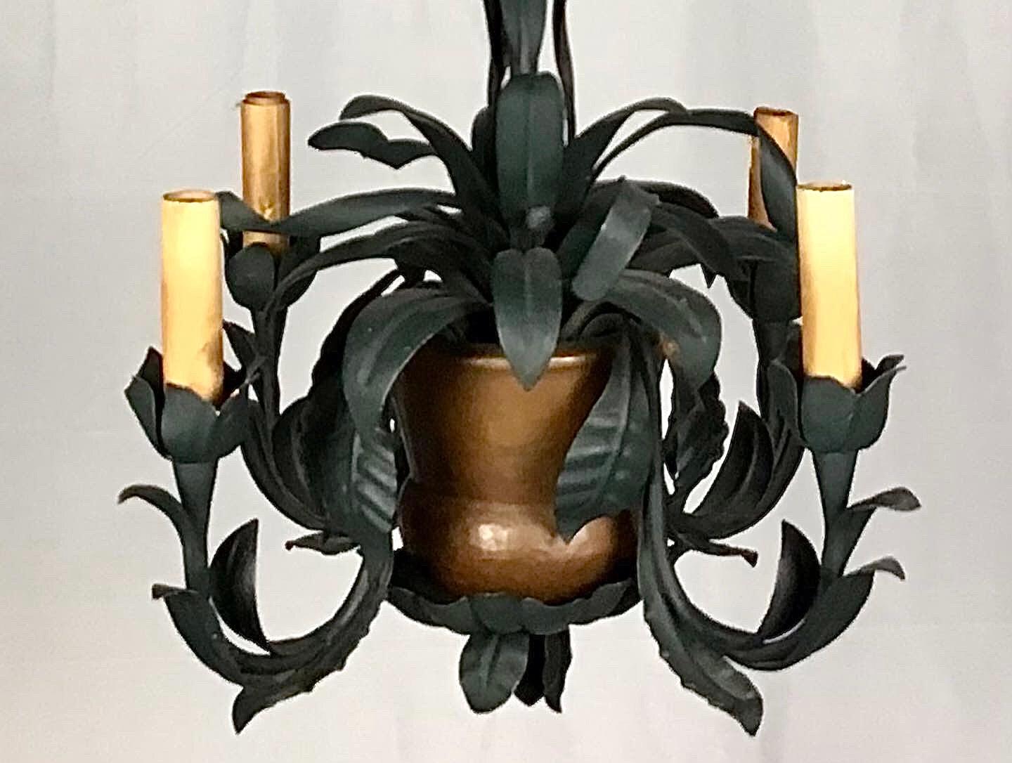 20th Century Hollywood Regency Tole and Copper Palm Tree Chandelier For Sale